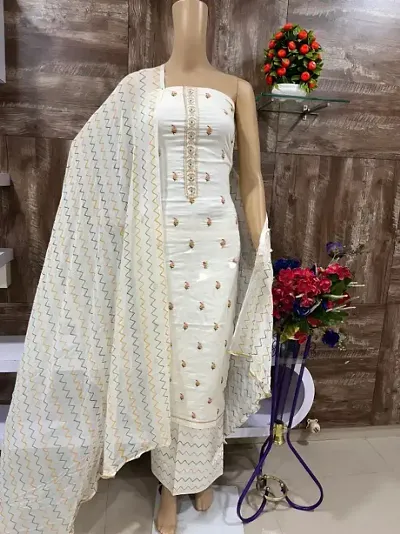 Festive Wear Cotton Unstitched Dress Material With Dupatta