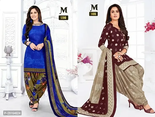 Designer Crepe Unstitched Dress Material Top With Bottom Wear And Dupatta Set For Women Pack Of 2-thumb0