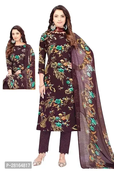 Designer Crepe Unstitched Dress Material Top With Bottom Wear And Dupatta Set For Women-thumb0