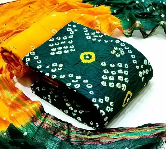 Stylish Cotton Bandhani Printed Dress Material with Dupatta
