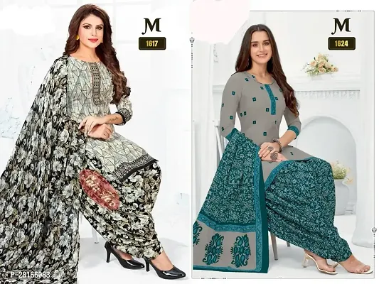 Designer Crepe Unstitched Dress Material Top With Bottom Wear And Dupatta Set For Women Pack Of 2