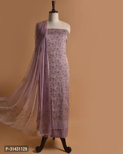 Elegant Pink Cotton Embroidered Dress Material with Dupatta For Women