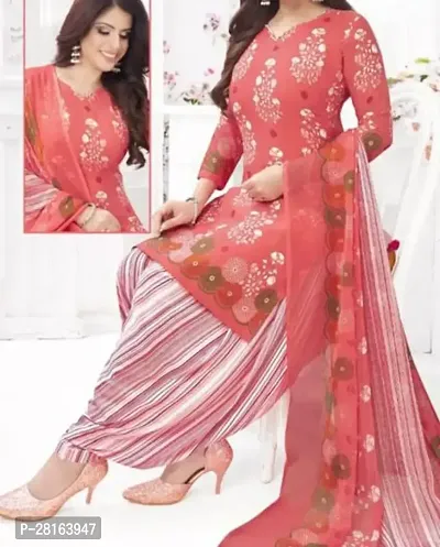 Designer Crepe Unstitched Dress Material Top With Bottom Wear And Dupatta Set For Women