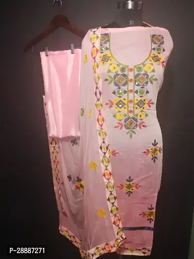 Elegant Pink Chanderi Silk  Dress Material with Dupatta For Women
