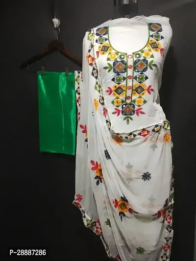 Elegant White Chanderi Silk  Dress Material with Dupatta For Women