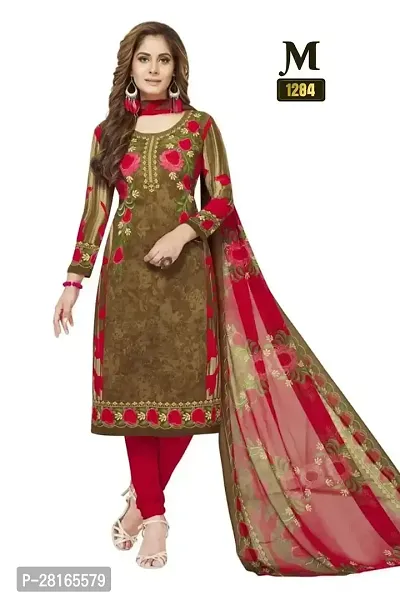 Designer Crepe Unstitched Dress Material Top With Bottom Wear And Dupatta Set For Women-thumb0