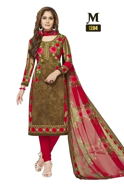 Elegant Crepe Dress Material with Dupatta For Women