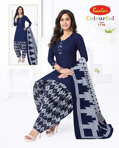 Stylish Multicoloured Cotton Blend Printed Dress Material with Dupatta