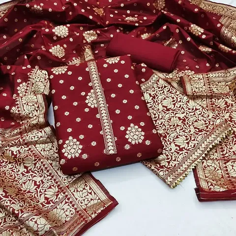 Fancy Banarasi Silk Printed Unstitched Suit