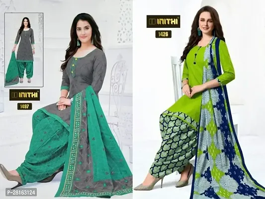 Designer American Crepe Unstitched Dress Material Top With Bottom Wear And Dupatta Set For Women Pack Of 2