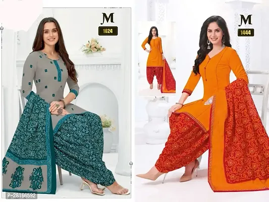 Designer Crepe Unstitched Dress Material Top With Bottom Wear And Dupatta Set For Women Pack Of 2