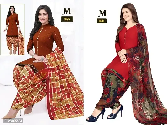 Designer Crepe Unstitched Dress Material Top With Bottom Wear And Dupatta Set For Women Pack Of 2