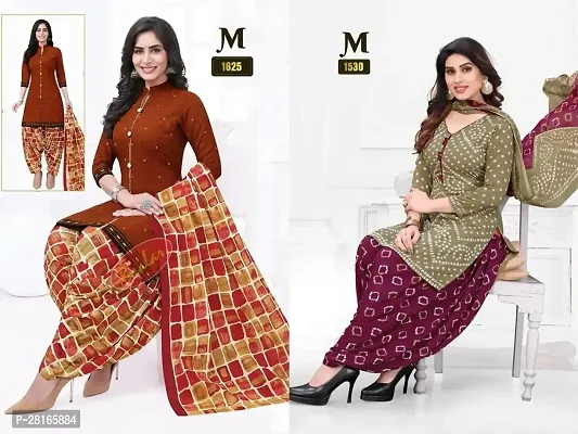 Designer Crepe Unstitched Dress Material Top With Bottom Wear And Dupatta Set For Women Pack Of 2