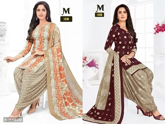 Designer Crepe Unstitched Dress Material Top With Bottom Wear And Dupatta Set For Women Pack Of 2