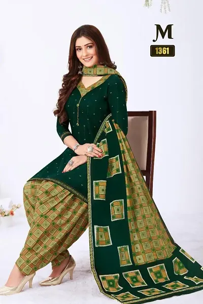 Womens Traditional American Crepe Unstitched Salwar Suit with Dupatta Set