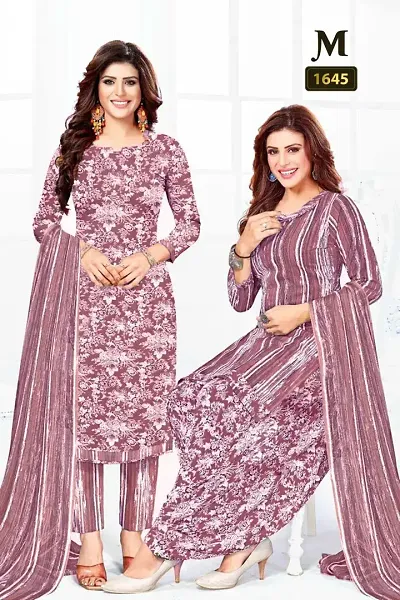 Classic Synthetic Crepe Dress Material with Dupatta for Women