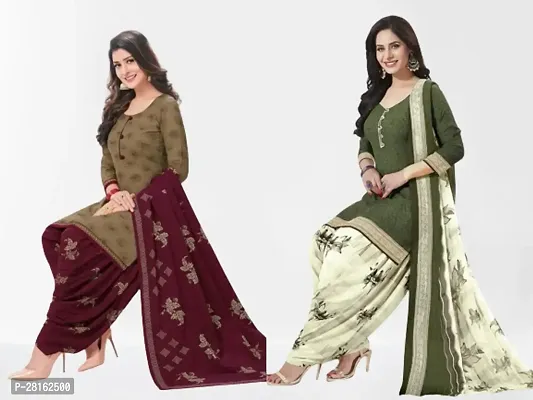 Designer American Crepe Unstitched Dress Material Top With Bottom Wear And Dupatta Set For Women Pack Of 2