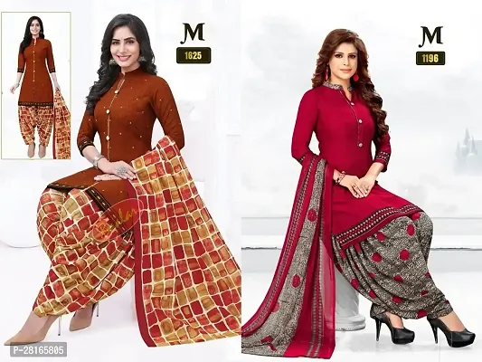 Designer Crepe Unstitched Dress Material Top With Bottom Wear And Dupatta Set For Women Pack Of 2