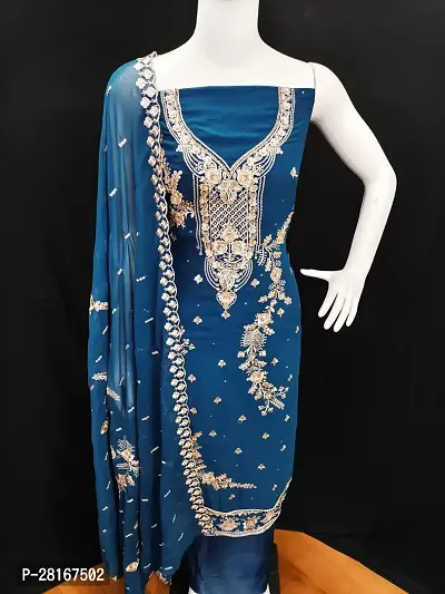 Designer Crepe Unstitched Dress Material Top With Bottom Wear And Dupatta Set For Women