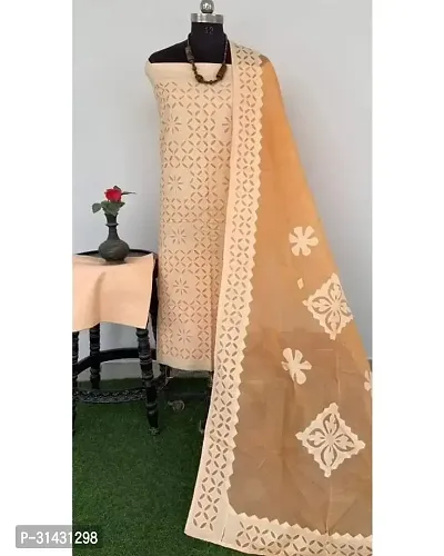 Elegant Cotton Applique Dress Material with Dupatta For Women-thumb0