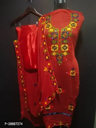 Elegant Red Chanderi Silk  Dress Material with Dupatta For Women-thumb0