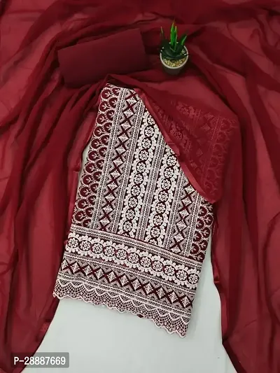 Elegant Red Georgette  Dress Material with Dupatta For Women