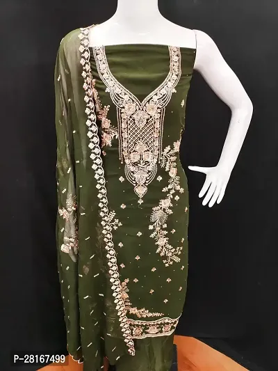 Designer Crepe Unstitched Dress Material Top With Bottom Wear And Dupatta Set For Women