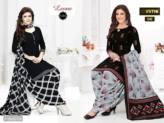 Designer American Crepe Unstitched Dress Material Top With Bottom Wear And Dupatta Set For Women Pack Of 2