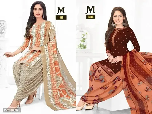 Designer Crepe Unstitched Dress Material Top With Bottom Wear And Dupatta Set For Women Pack Of 2