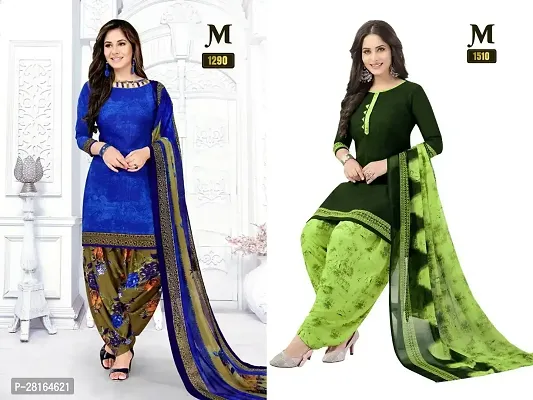 Designer Crepe Unstitched Dress Material Top With Bottom Wear And Dupatta Set For Women Pack Of 2