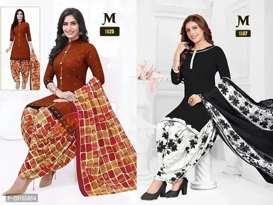 Designer Crepe Unstitched Dress Material Top With Bottom Wear And Dupatta Set For Women Pack Of 2