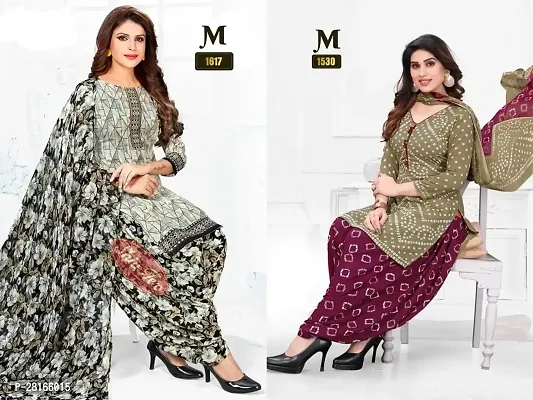 Designer Crepe Unstitched Dress Material Top With Bottom Wear And Dupatta Set For Women Pack Of 2