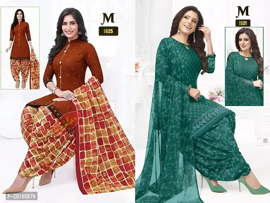 Designer Crepe Unstitched Dress Material Top With Bottom Wear And Dupatta Set For Women Pack Of 2