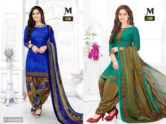 Designer Crepe Unstitched Dress Material Top With Bottom Wear And Dupatta Set For Women Pack Of 2