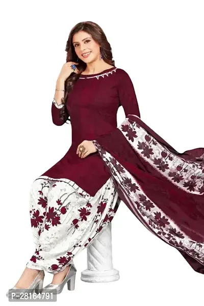 Designer Crepe Unstitched Dress Material Top With Bottom Wear And Dupatta Set For Women-thumb0