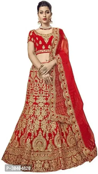 Elegant Embroidred Silk Semi Stitched Lehenga Choli With Dupatta For Women-thumb0