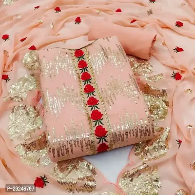 Elegant Pink Georgette  Dress Material with Dupatta For Women