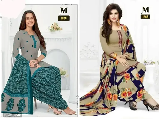 Designer Crepe Unstitched Dress Material Top With Bottom Wear And Dupatta Set For Women Pack Of 2