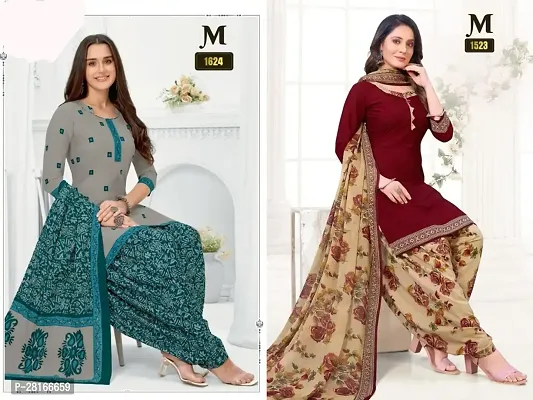 Designer Crepe Unstitched Dress Material Top With Bottom Wear And Dupatta Set For Women Pack Of 2