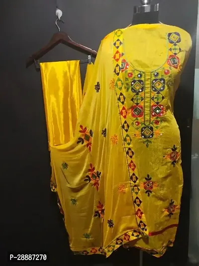 Elegant Yellow Chanderi Silk  Dress Material with Dupatta For Women