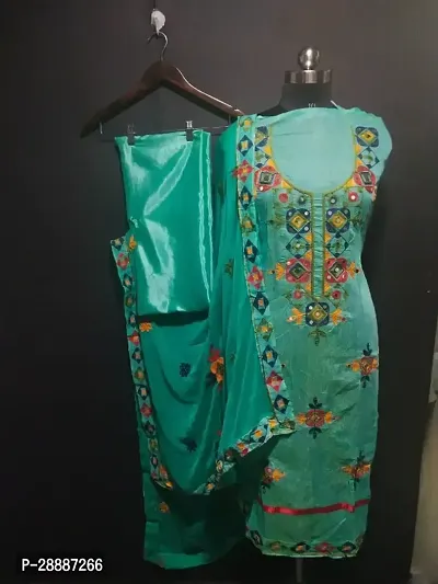 Elegant Green Chanderi Silk  Dress Material with Dupatta For Women