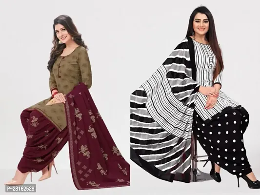 Designer American Crepe Unstitched Dress Material Top With Bottom Wear And Dupatta Set For Women Pack Of 2-thumb0