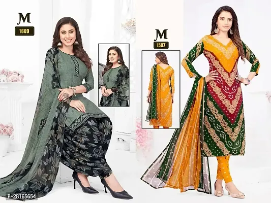 Designer Crepe Unstitched Dress Material Top With Bottom Wear And Dupatta Set For Women Pack Of 2-thumb0