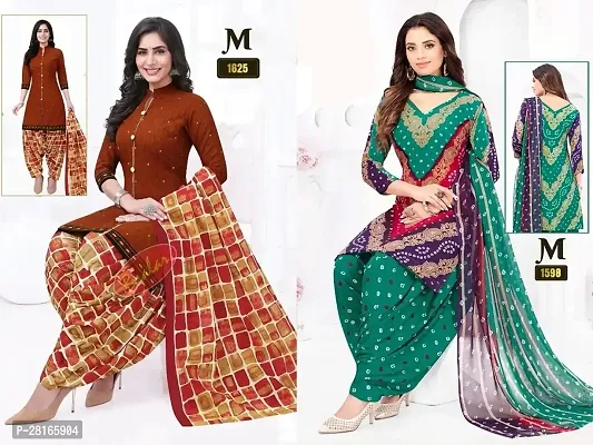 Designer Crepe Unstitched Dress Material Top With Bottom Wear And Dupatta Set For Women Pack Of 2