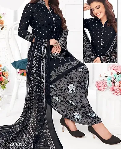 Designer Crepe Unstitched Dress Material Top With Bottom Wear And Dupatta Set For Women