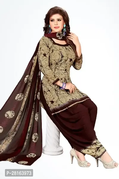 Designer Crepe Unstitched Dress Material Top With Bottom Wear And Dupatta Set For Women