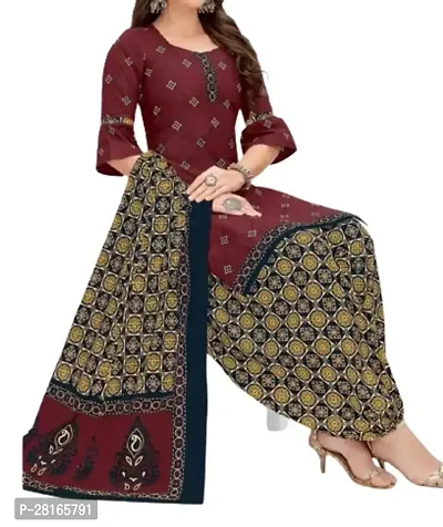 Designer Crepe Unstitched Dress Material Top With Bottom Wear And Dupatta Set For Women-thumb0