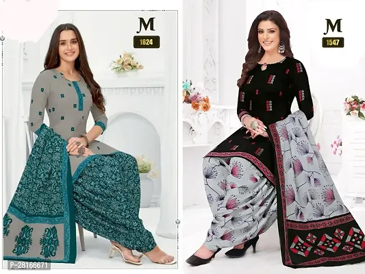 Designer Crepe Unstitched Dress Material Top With Bottom Wear And Dupatta Set For Women Pack Of 2