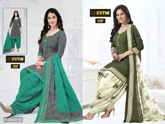 Designer American Crepe Unstitched Dress Material Top With Bottom Wear And Dupatta Set For Women Pack Of 2