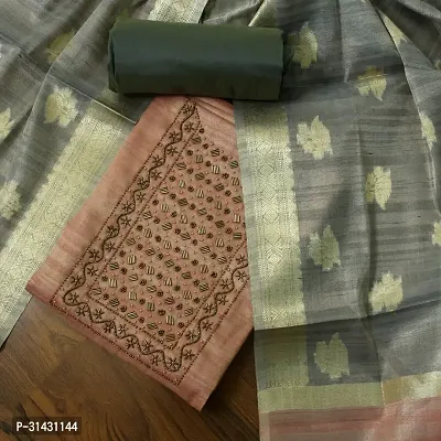 Elegant Green Cotton Embroidered Dress Material with Dupatta For Women